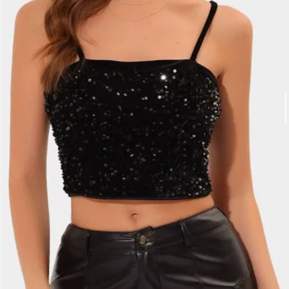 Allegra K Sparkling Black Sequin Camisole